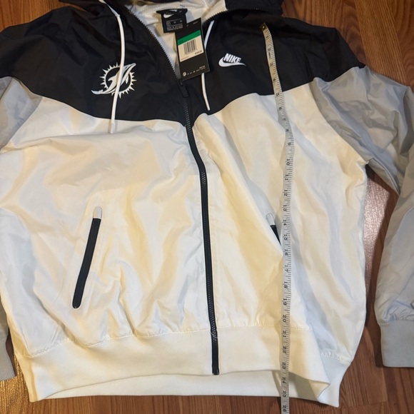 Nike Miami Dolphins Black White Windbreaker Zip Hooded Jacket Sz XL Sporty Gym - Picture 6 of 11